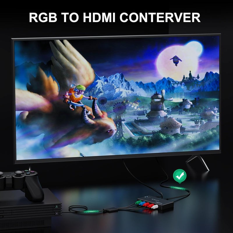 Portta محول من مكون إلى HDMI، محول ومحول صوت R/L إلى HDMI v1.3 يدعم 1080P 2 قناة LPCM لتلفاز HDTV PS2 PS3 مشغل HDVD وي Wii Xbox - Image 4